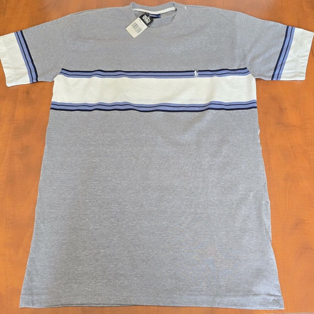 NEW Deadstock Polo Ralph Lauren Mens Colorblock Striped Crewneck Logo Tee L